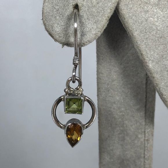 Vera Wolf Sterling Silver Peridot and Citrine Earrings - Picture 5 of 6